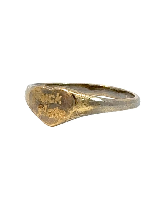 Estate 18k "Fuck Hate" Heart Signet Ring