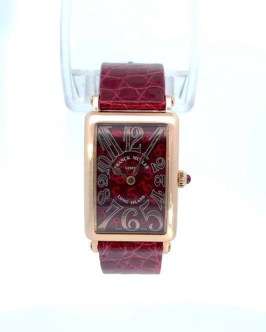 Franck Muller Long Island 18k Gold Red Relief Watch