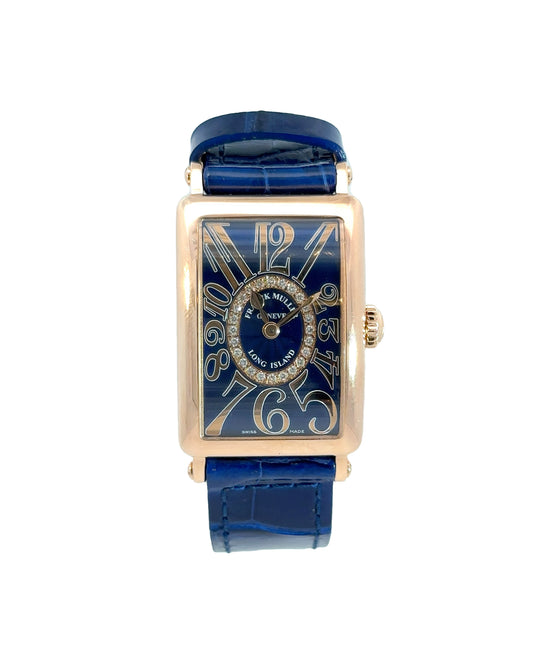 Franck Muller Long Island 18k Gold with Blue Diamond Dial Watch