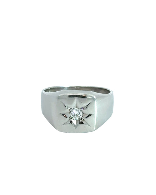 Vintage Platinum Diamond Star Signet Ring