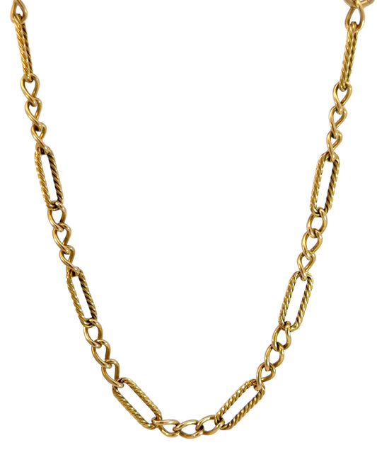 Antique French 18k Yellow Gold Alternating Paperclip Chain