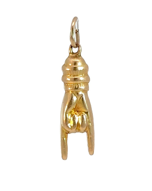 Vintage 14k Yellow Gold Mano Cornuto Pendant