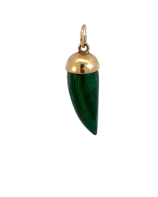 Vintage Yellow Gold Pointed Malachite Drop Pendant