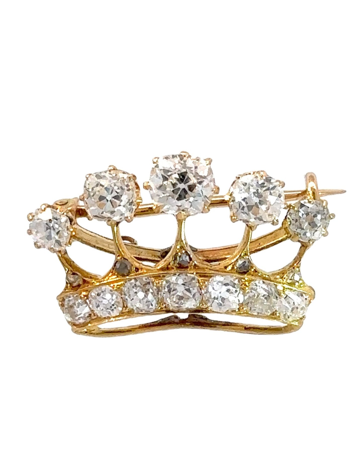 Victorian Old Mine Cut Diamond Crown Brooch