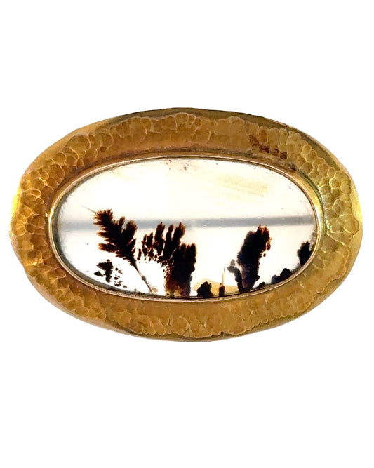 Vintage 14k Yellow Gold Dendritic Agate Brooch