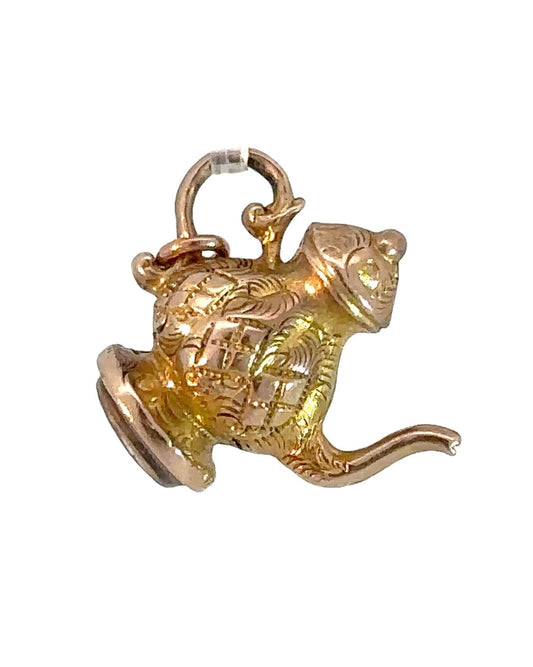 Antique 10k Yellow Gold Teapot Charm with Foiled Rock Crystal