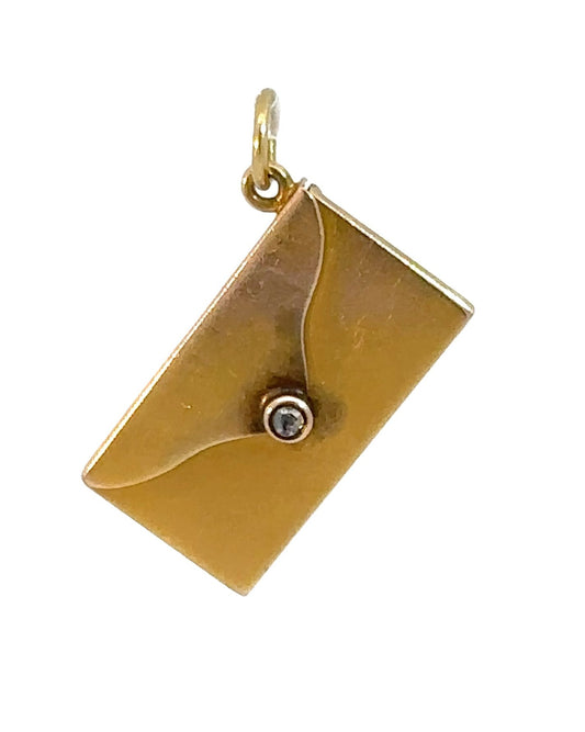 Antique 15ct Yellow Gold and Diamond Envelope Charm