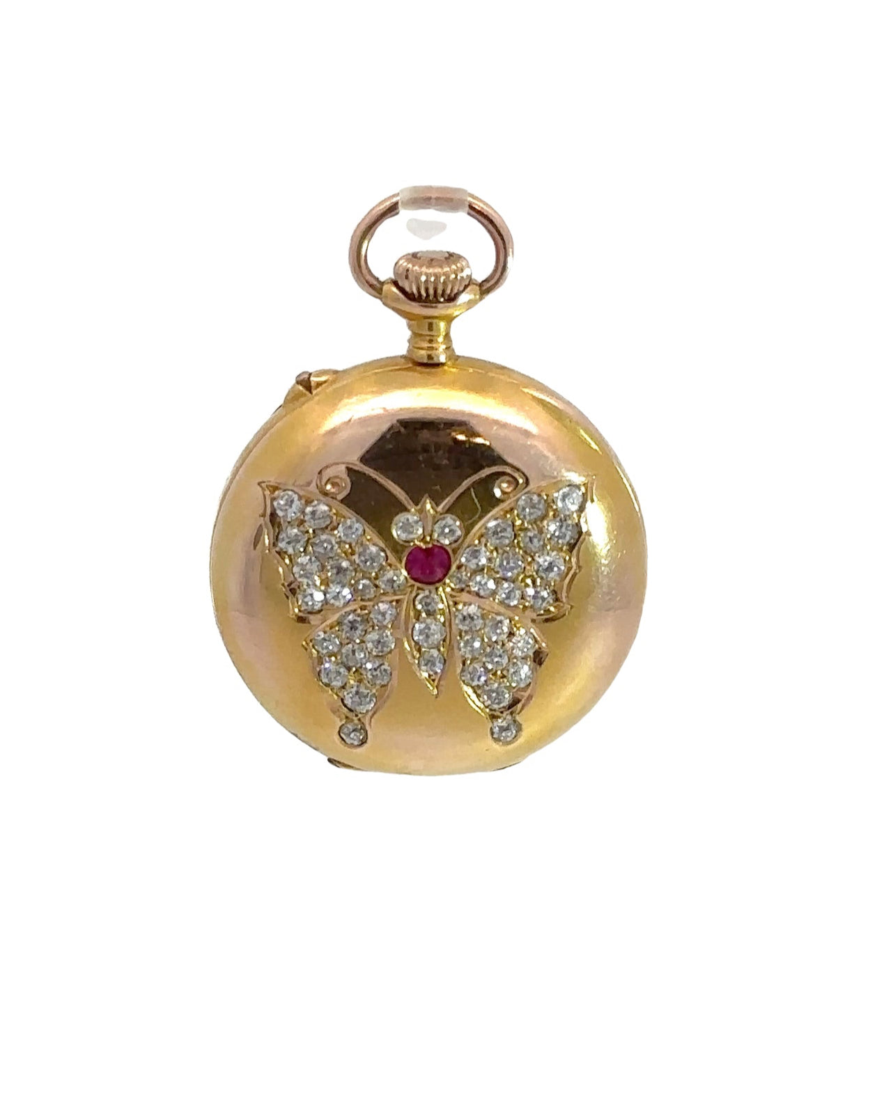 Antique 18k Yellow Gold Diamond Butterfly Pocketwatch