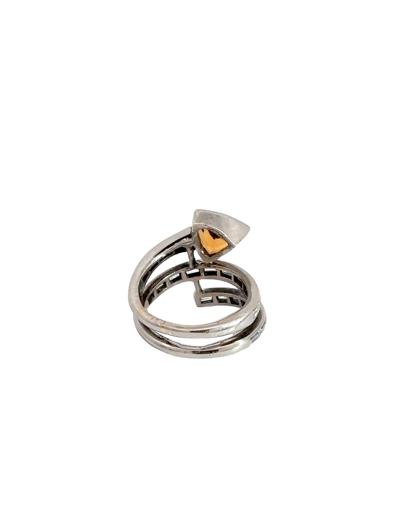 Estate 18k White Gold Baguette Diamond and Citrine Wrap Serpent Ring