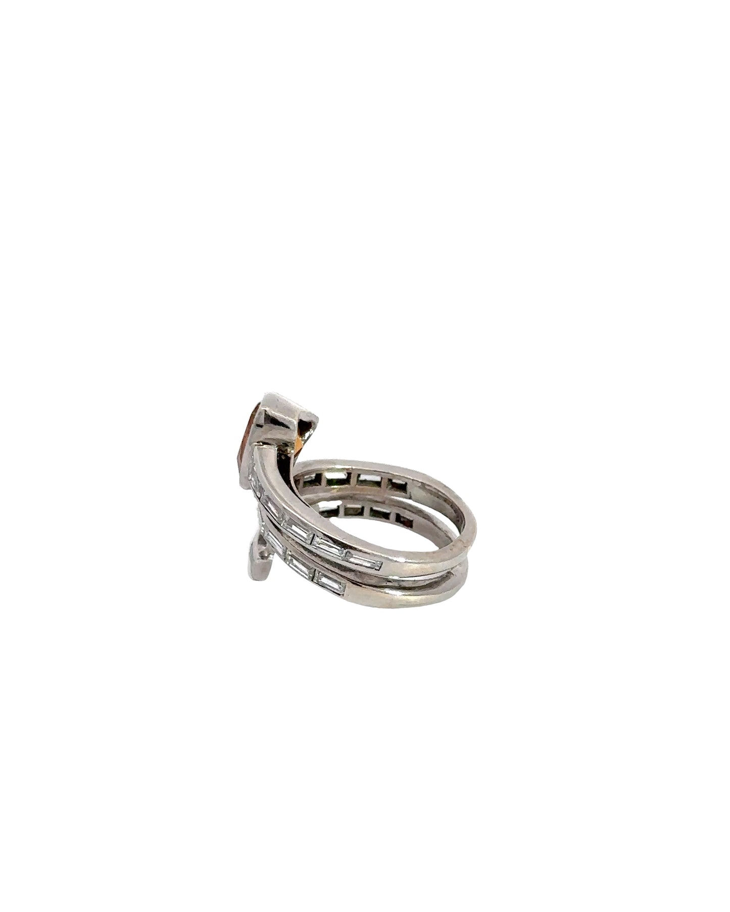 Estate 18k White Gold Baguette Diamond and Citrine Wrap Serpent Ring