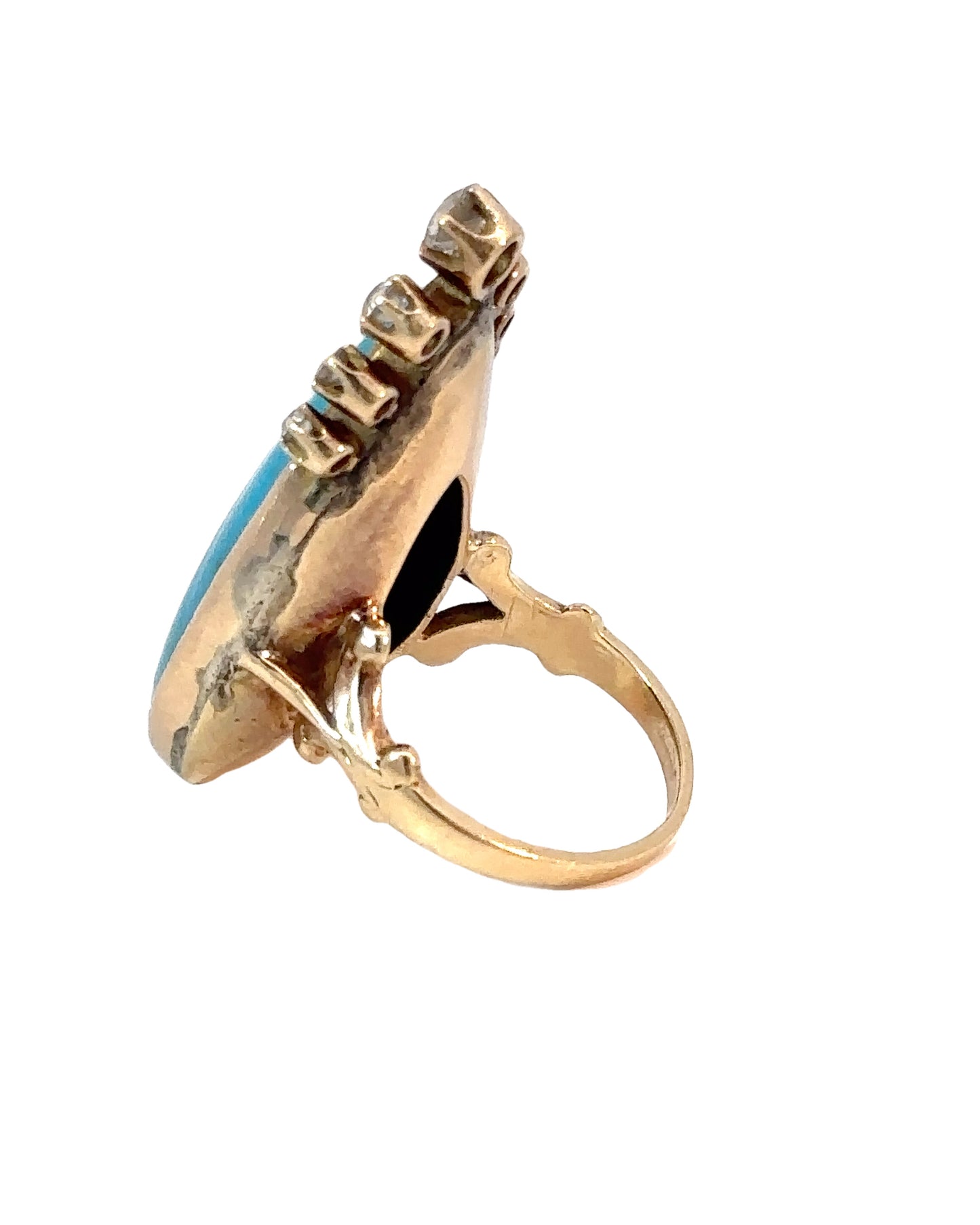 Vintage 14k Yellow Gold Diamond and Turquoise Ring