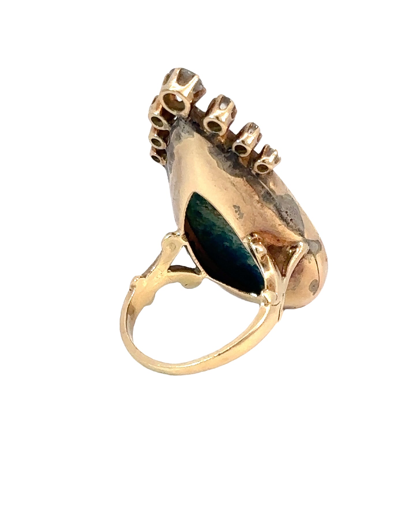 Vintage 14k Yellow Gold Diamond and Turquoise Ring