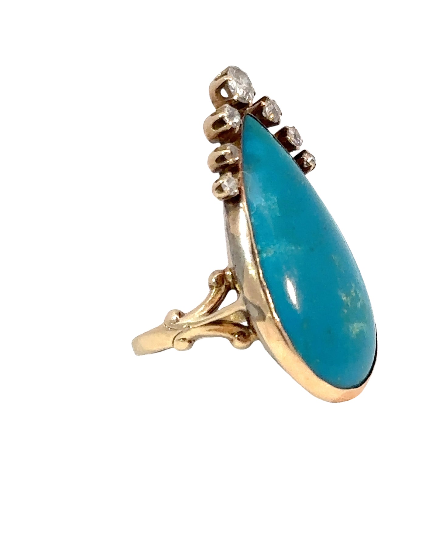 Vintage 14k Yellow Gold Diamond and Turquoise Ring