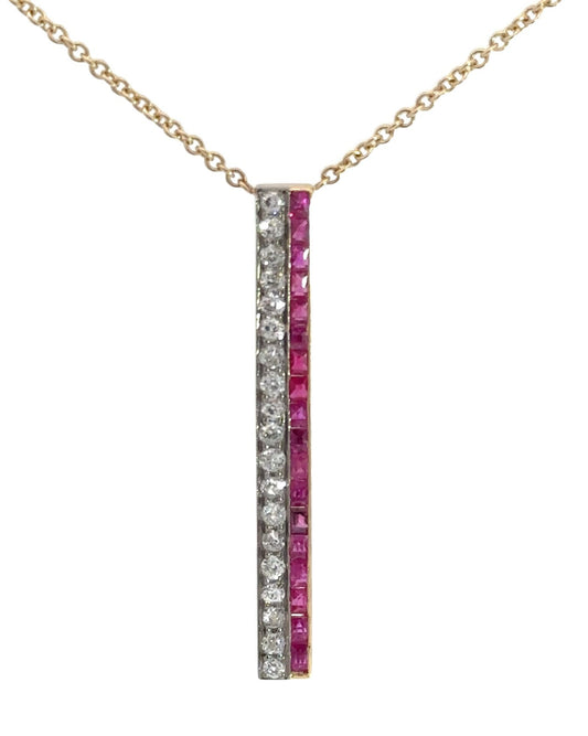 Art Deco 18k Yellow Gold  Ruby and Diamond Necklace