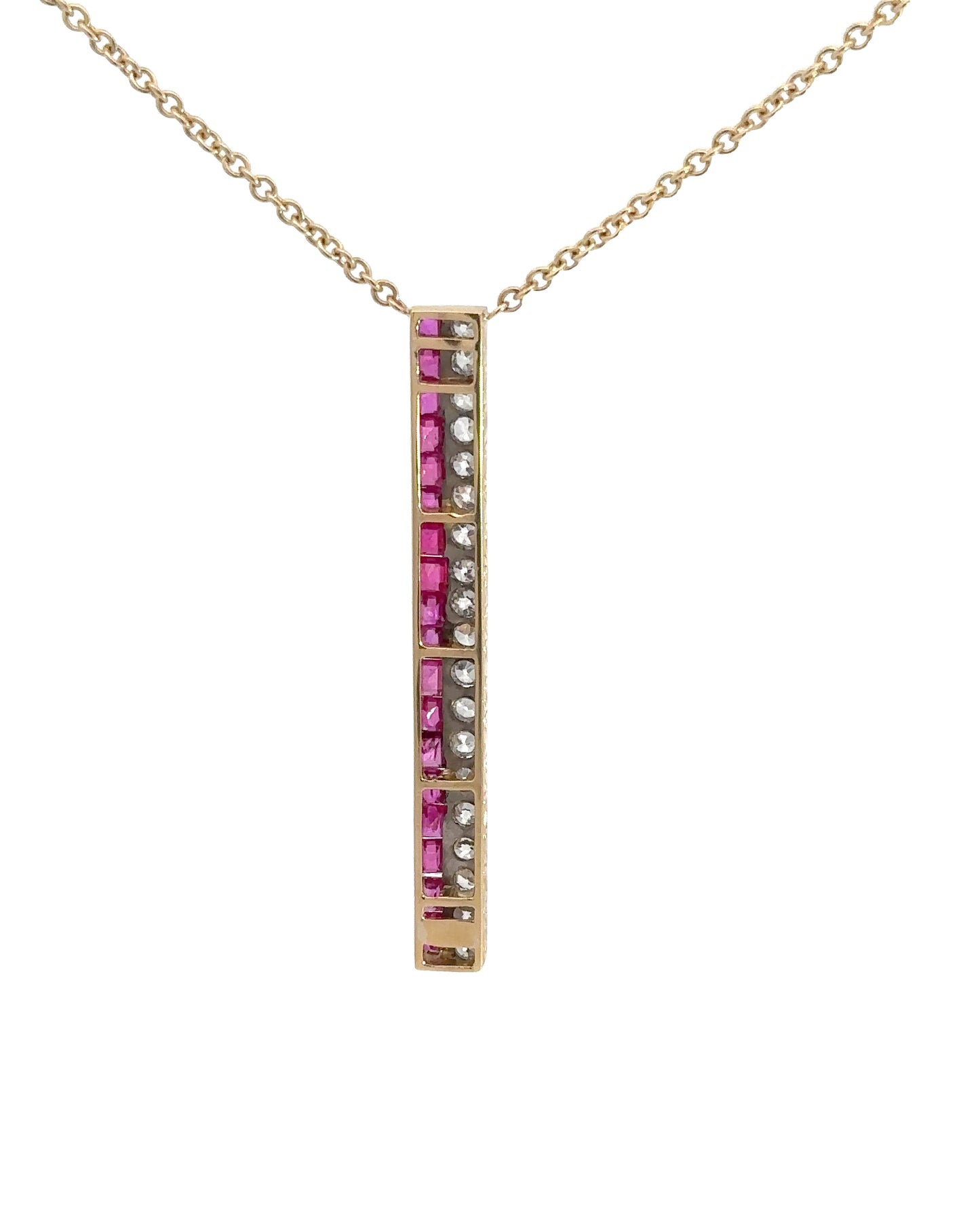 Art Deco 18k Yellow Gold  Ruby and Diamond Necklace