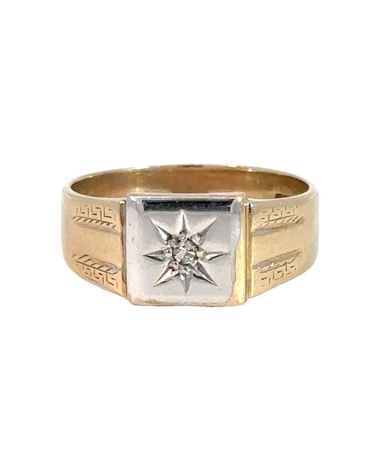 Vintage 9ct Two Tone Gold Diamond Star Ring