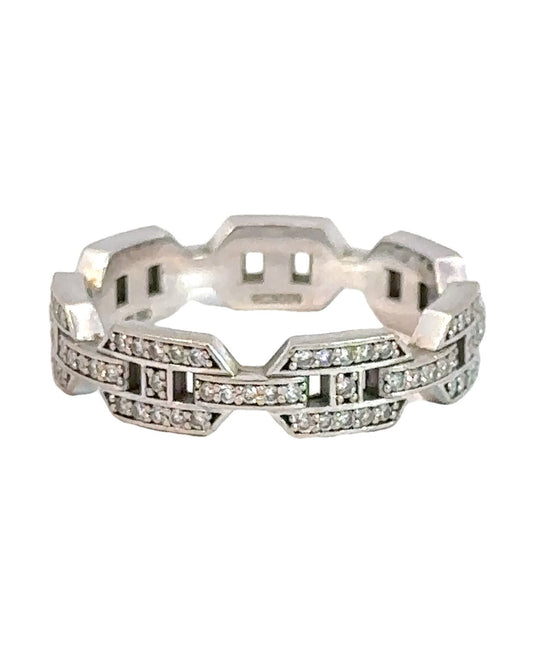 Estate 14k White Gold Pave Diamond Link Ring