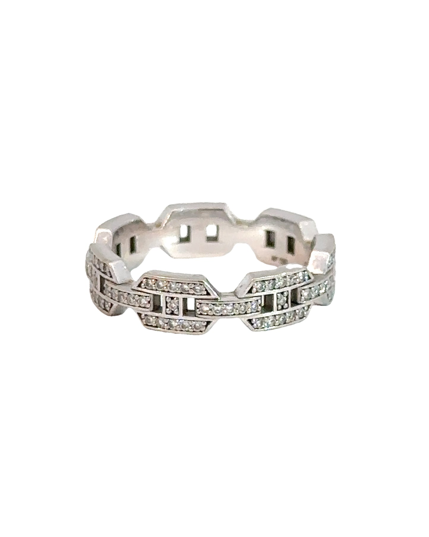 Estate 14k White Gold Pave Diamond Link Ring