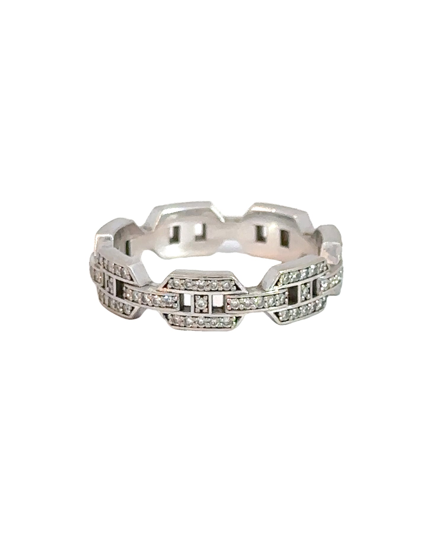 Estate 14k White Gold Pave Diamond Link Ring