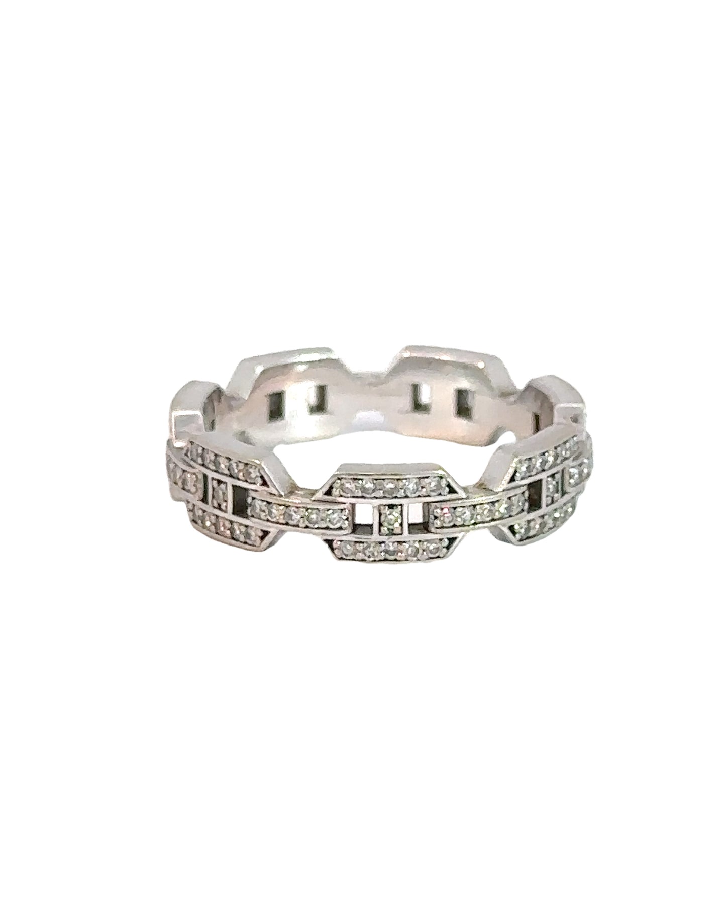 Estate 14k White Gold Pave Diamond Link Ring