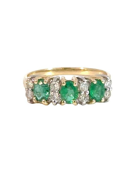 Vintage 14k Yellow Gold Emerald and Diamond Ring