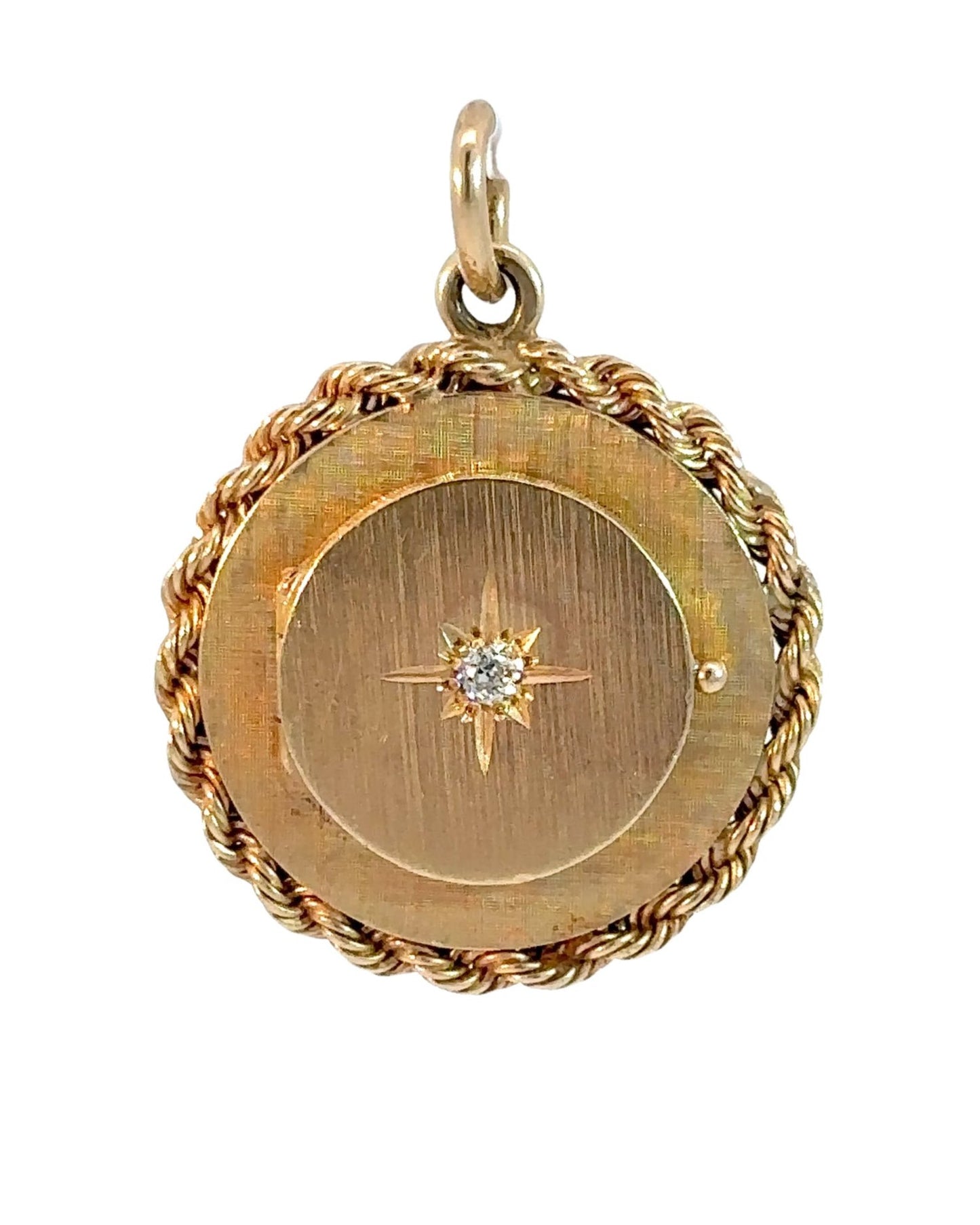 Vintage 14k Yellow Gold and Star Set OMC Diamond Florentine Locket