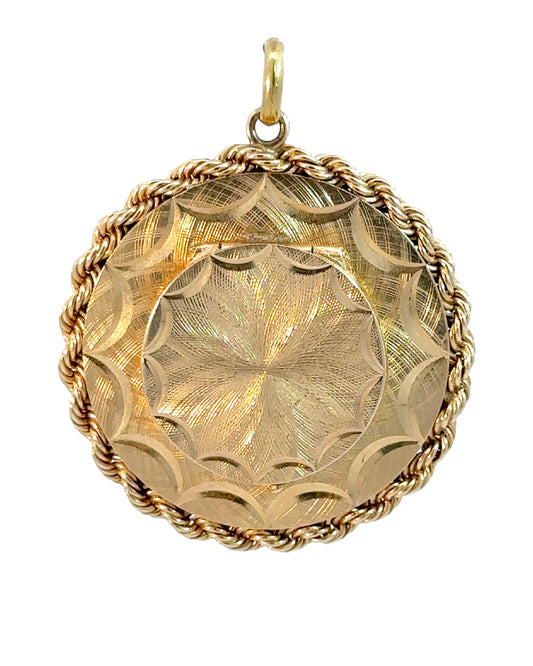 Vintage 14k Yellow Gold Engine Turned Sunrise Locket