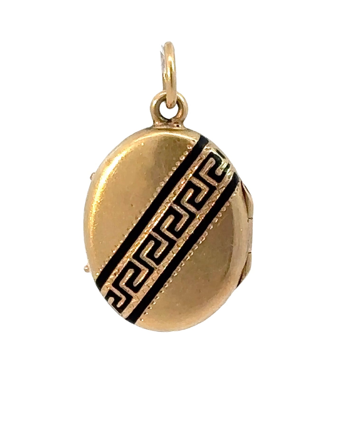 Antique 14k Yellow Gold Greek Key Style Enamel Locket