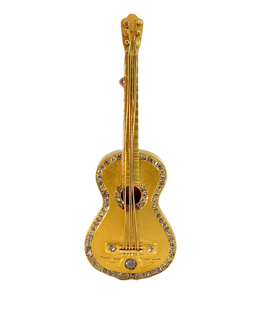 Victorian Classical Guitar 18k Gold and Diamond Brooch