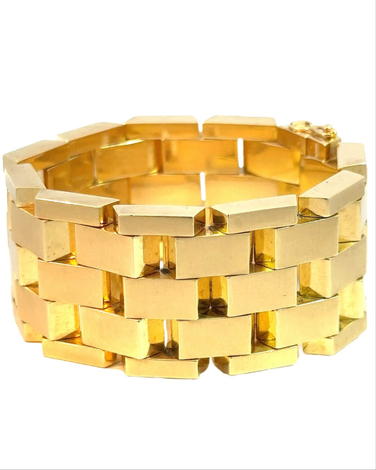 Vintage 18k Gold Articulated Gold Bar Brick Link Bracelet