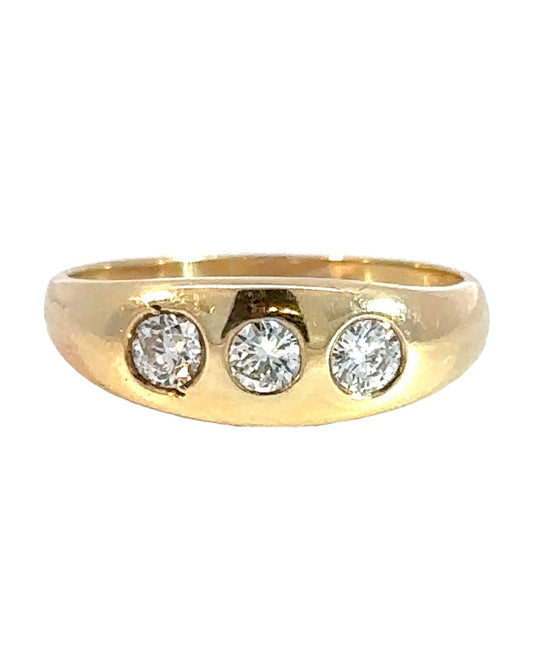 Antique 14k Yellow Gold Mixed Old Cut 3 Stone Diamond Ring