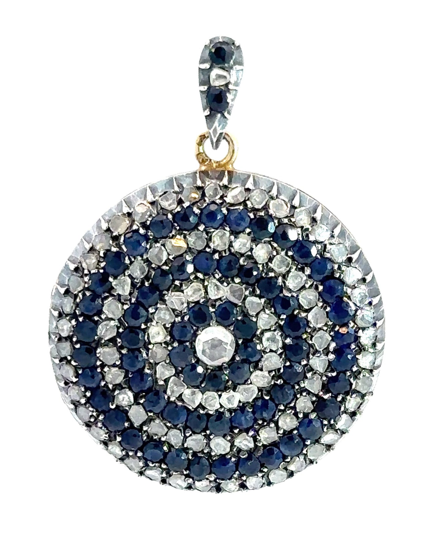 Antique 18k Gold, Silver, Sapphire and Diamond Bullseye Locket