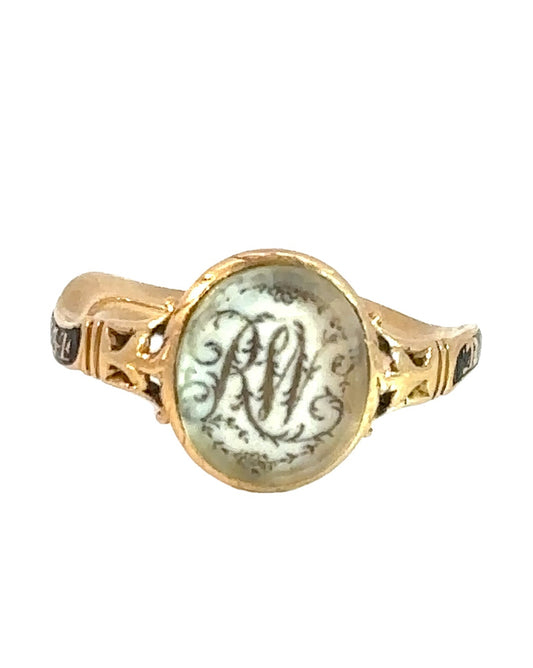1774 RW Initials Sepia Mourning Ring