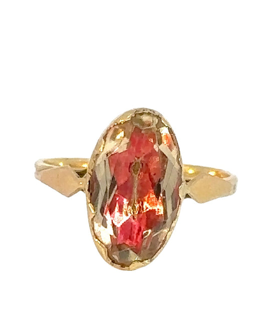 French Georgian 18k Foiled Rock Topaz Ring