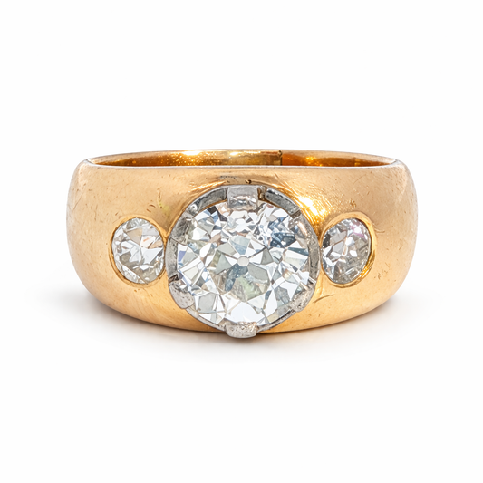 Old Cut Diamond Three Stone Set Ring