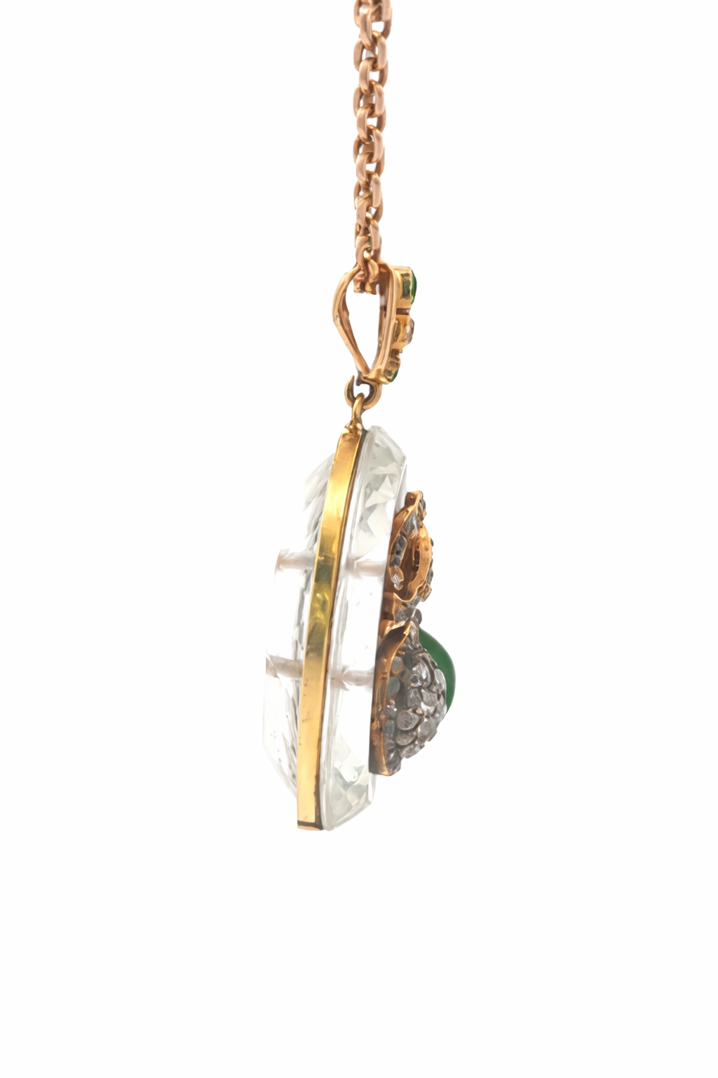 Victorian Rock Crystal, Emerald & Diamond Heart Pendant