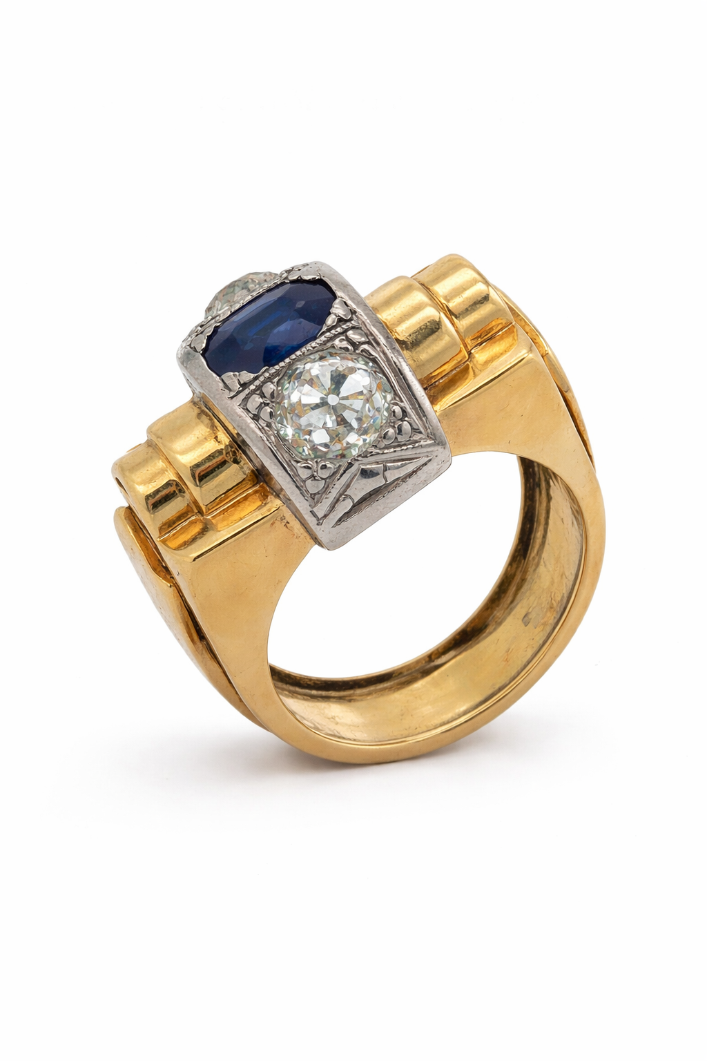 Retro Tank Sapphire and Diamond Ring