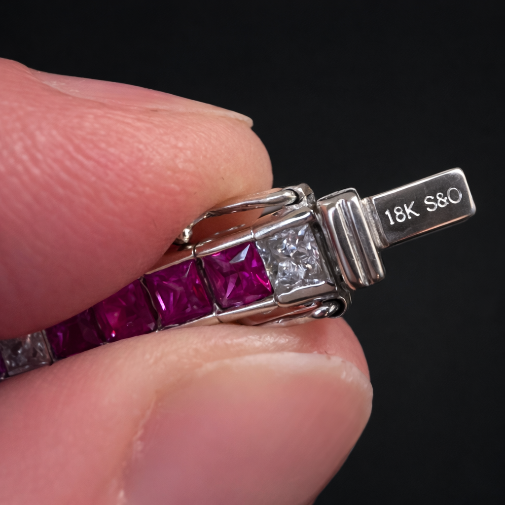 Vintage Ruby and Diamond Tennis Bracelet Circa 1960s