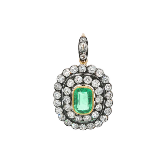 Victorian Emerald and Diamond Cluster Pendant