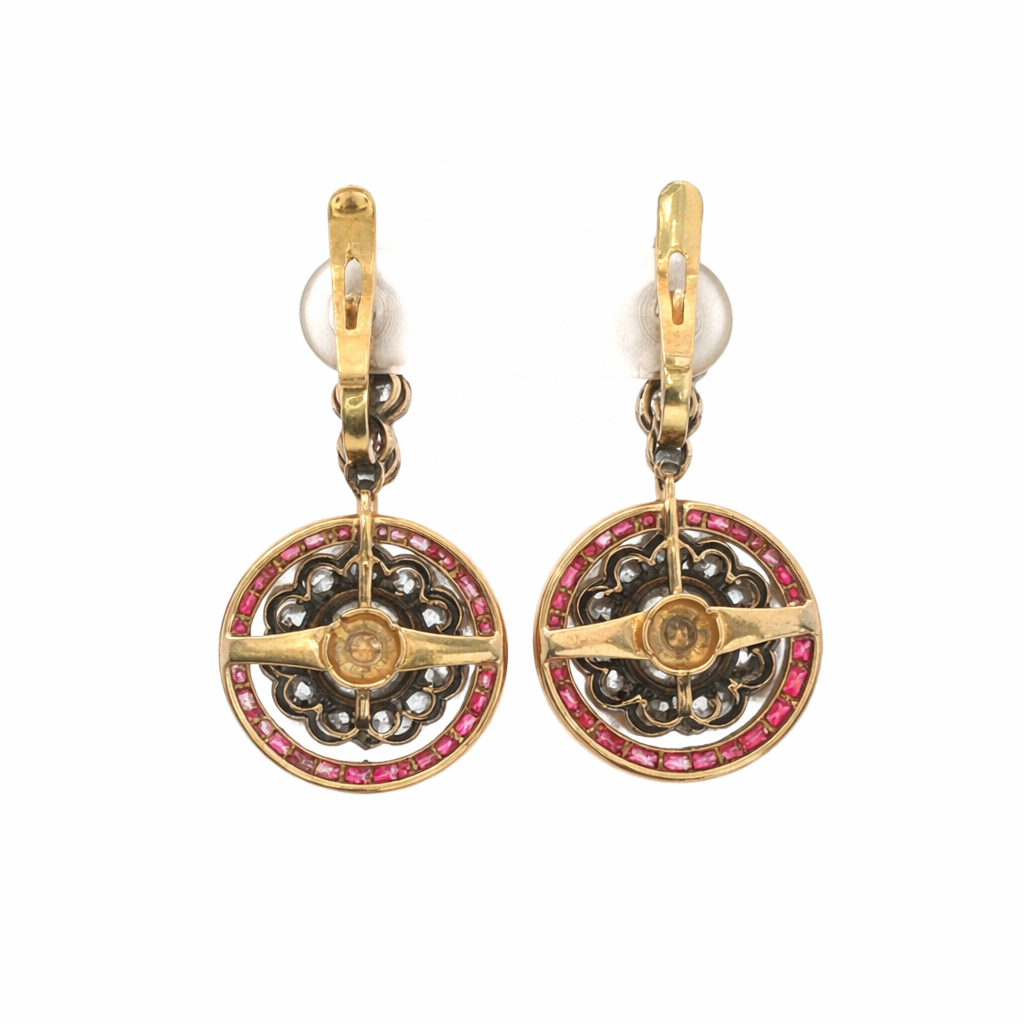 Art Deco Ruby and Diamond Day - Night Target Earrings