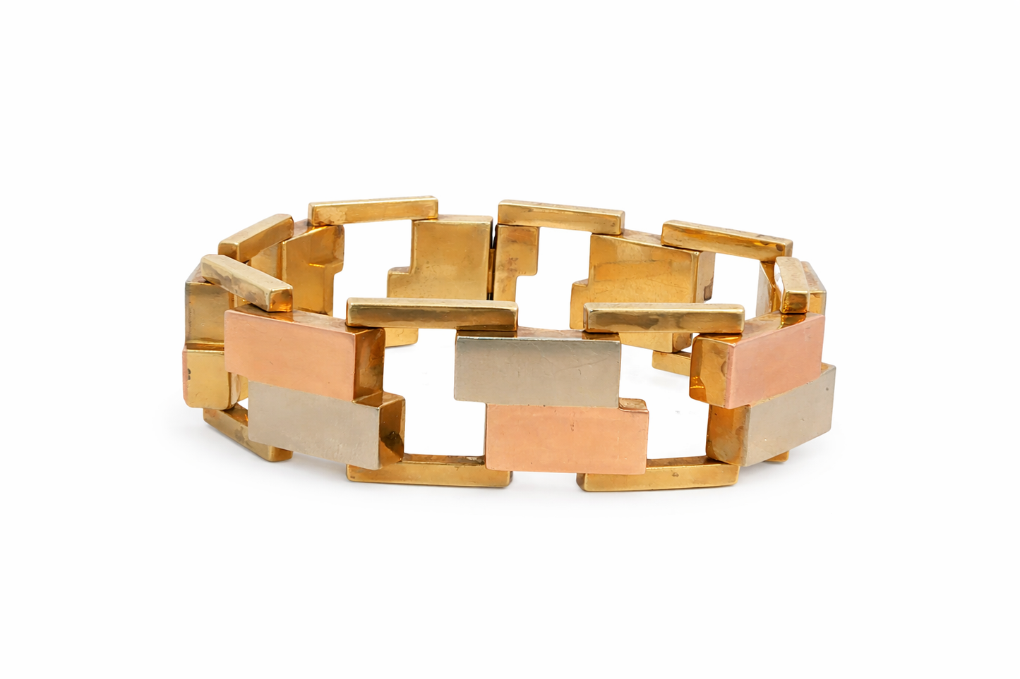 Vintage Three-Tone Gold Geometric Block Bracelet