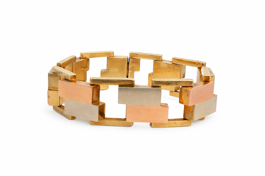 Vintage Three-Tone Gold Geometric Block Bracelet