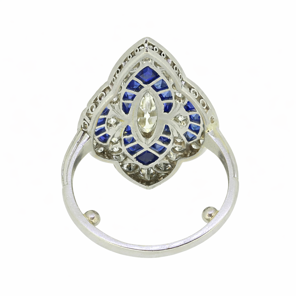 Art Deco Sapphire and Diamond Navette Ring