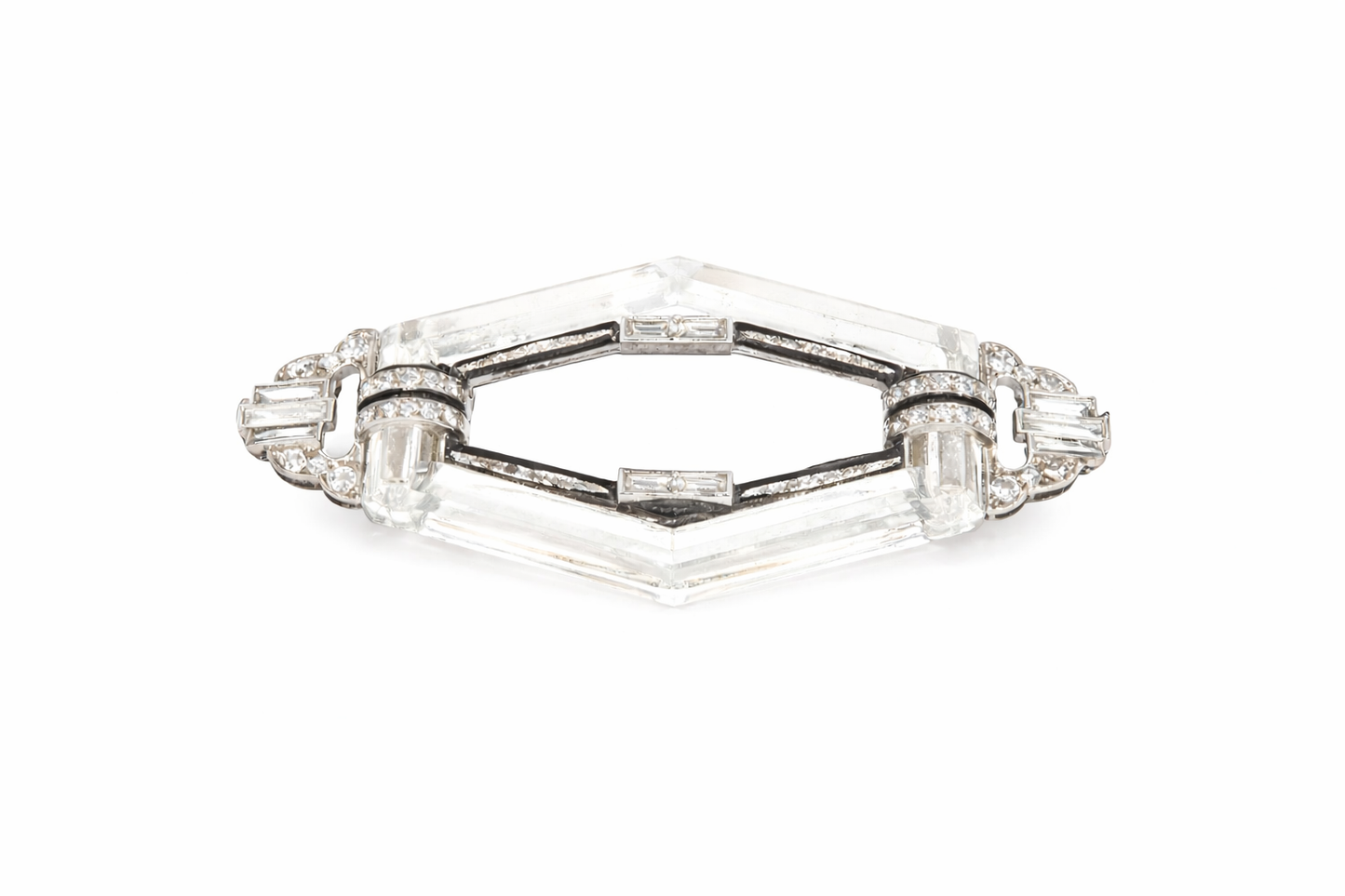 Art Deco Rock Crystal, Diamond & Onyx Brooch