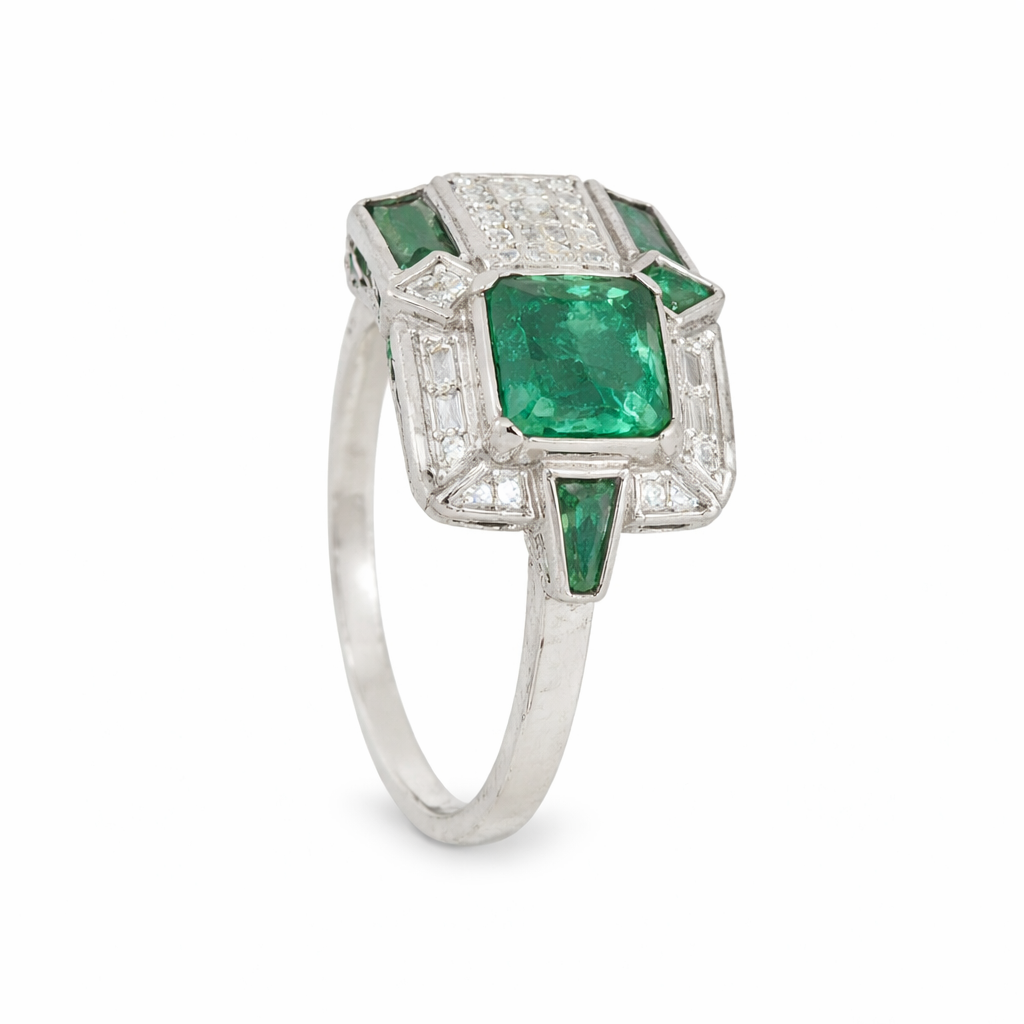 Art Deco Style Emerald and Diamond Ring