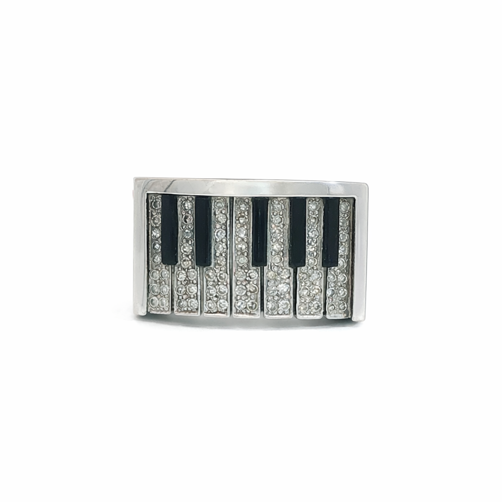 Vintage Diamond and Onyx Piano Key Ring