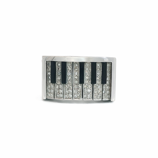Vintage Diamond and Onyx Piano Key Ring