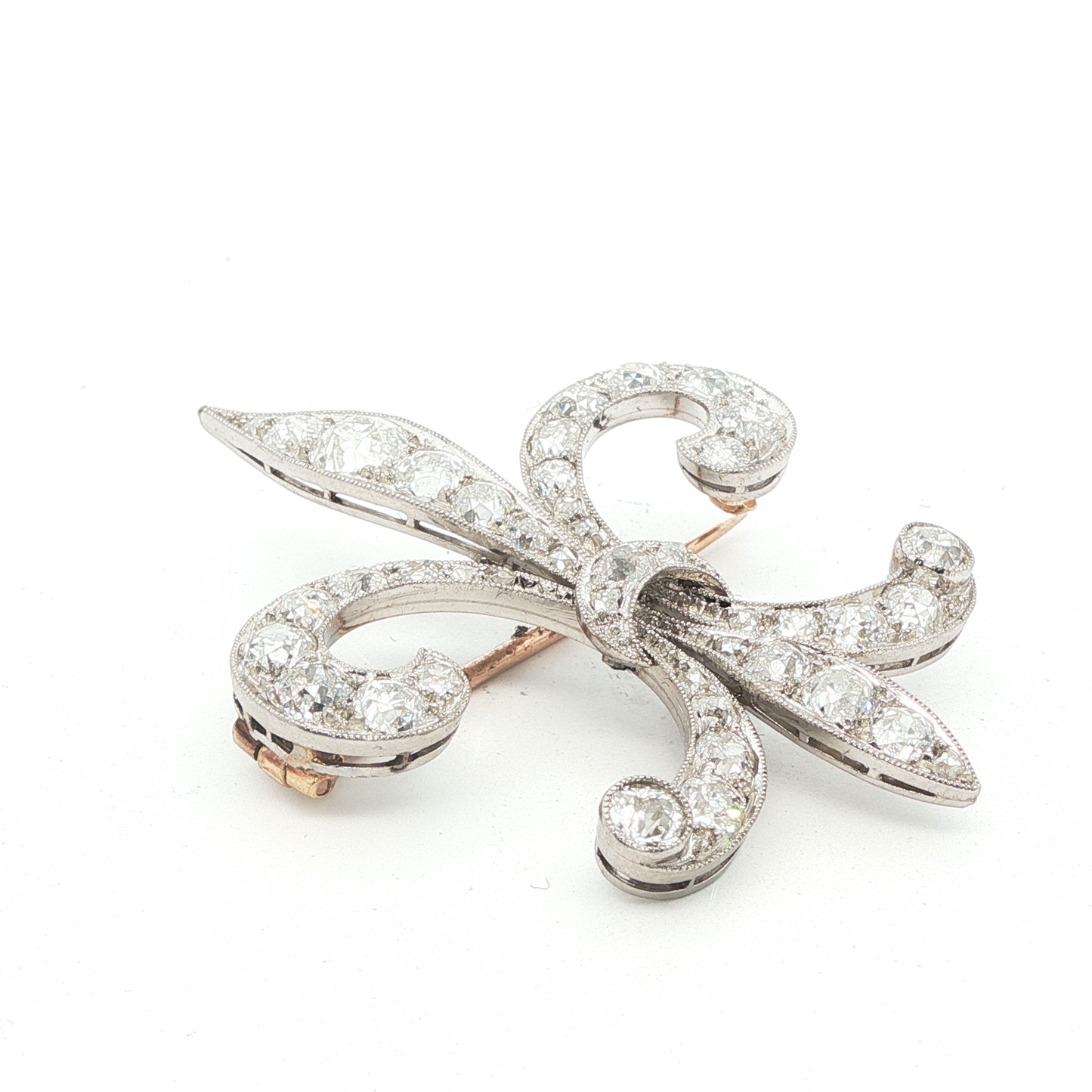 Antique Old Mine Cut Diamond Fleur de Lis Brooch