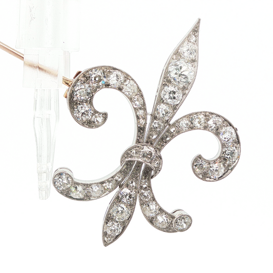 Antique Old Mine Cut Diamond Fleur de Lis Brooch