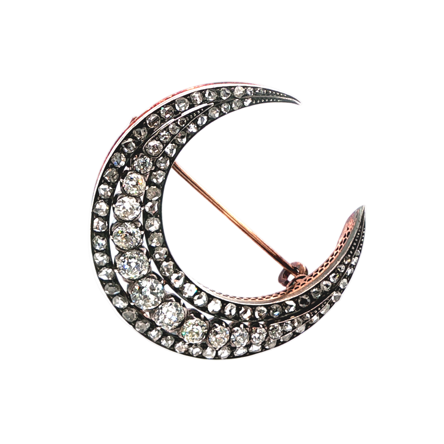 Victorian Old Cut Diamond Crescent Moon Brooch